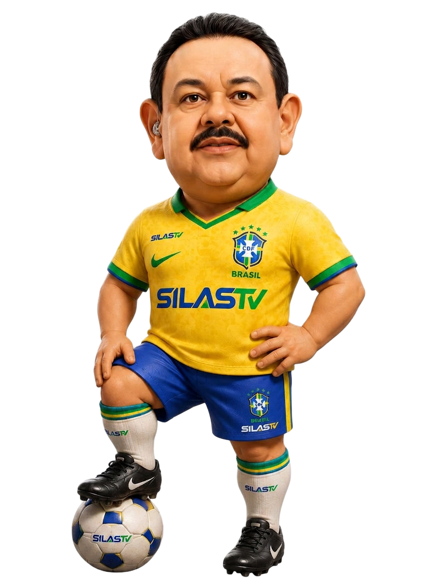 Mascote SilasTV com uniforme da Seleção Brasileira